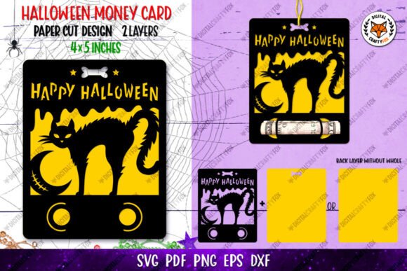 Download Halloween Cat Money Card SVG, Holder - Halloween Collection